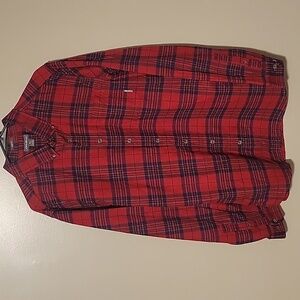 Eddie Bauer Button Down Longsleeve Plaid Shirt Red Black Classic Fit Mens Size L